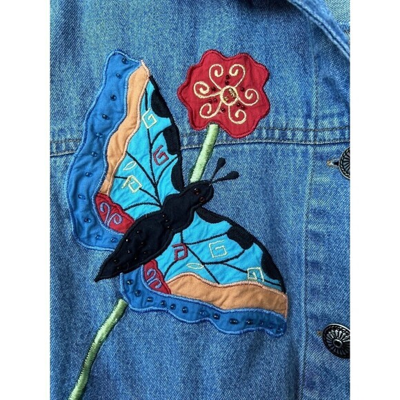 White Stag Women's Embroidered Denim Jacket Size Med. Measurements below #G1255 - Picture 6 of 8